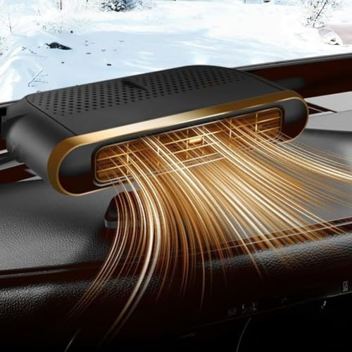 Riscaldatore portatile per veicoli da 12V e ventilatore con presa d'aria, sbrinamento rapido, flusso d'aria a 360°, caratteristiche di sicurezza contro il surriscaldamento, montaggio su cruscotto o