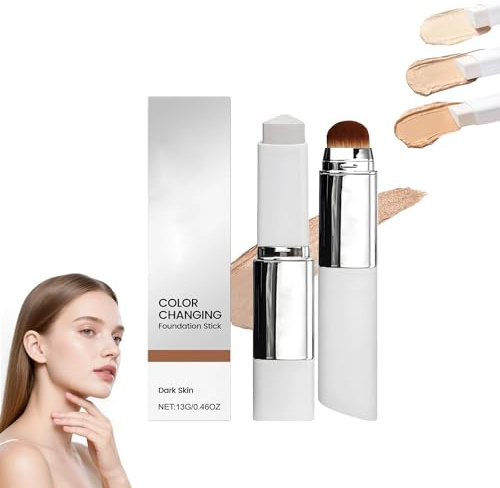 Fond de Teint Stick Coréen Changeant de Couleur - Base de Maquillage 2-en-1 Auto-Ajustante avec Pinceau, Couvrance Complète à Moyenne et Effet Naturel pour Tous Types de Peau (Teint Mat)