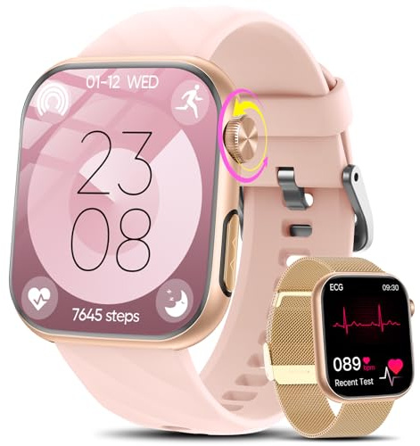 2026 Smartwatch Donna con ECG/HRV/Acido Urico/Sonno/Temperatura Corporea/Cardiofrequenzimetro/BMI/SPO2/Lipidi,1,97AMOLED 24H Pressione Sanguigna Orologio Fitness Elegante con Chiamate,Pulsante SOS