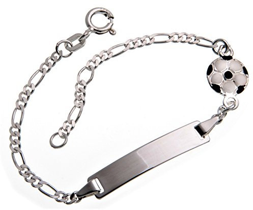 Silberketten Store Gravurarmband für Baby und Kind mit Fussball inklusive Gravur (beidseitig) - massiv 925 Silber, Länge wählbar 10,5-15,5cm