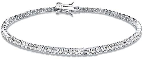 GioiaPura - Bracciale Tennis da Uomo o da Donna in Argento 925 Lungo 19cm Zirconi Bianchi da 2mm con incastonatura a 4 Griffe. Chiusura a Clip. Ideale per Regalo Compleanno/Natale/Amicizia