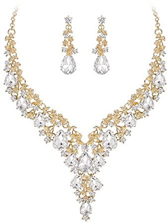 Clearine Juegos de Joyas de Mujer Boda Nupcial Joyería Conjunto Lágrima Strass Racimo Declaración Collar Pendientes Colgantes Bisutería