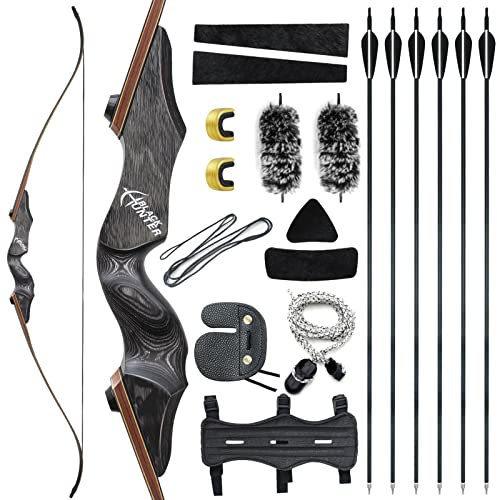 Black Hunter 60 Zoll Recurve Bogen Bogenschießen Set 20-60lbs Takedown Recurve Bogen Pfeil Und Bogen Der Linken Hand Für Erwachsene Jagd Zielübungen (30LBS)