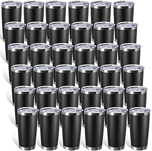 Sieral 36 Pack Stainless Steel Tumblers Bulk with Lids Double Wall Vacuum Insulated Coffee Cups Blank leakproof Powder Coated Tumblers for Engraving Wedding Graduation Party Favors(20 oz,Black)
