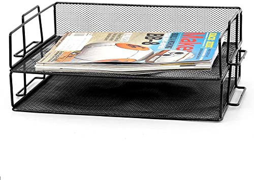 Meta 2pcs Letter Trays Stackable Desk Organiser/File Tray for Desk - Wire Mesh Metal File Rack| Office, School, Home Study