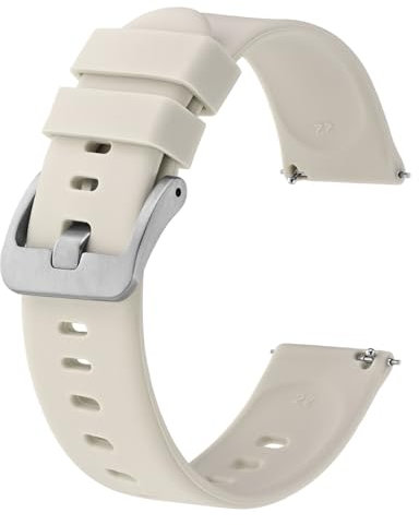 BISONSTRAP Silikon Uhrenarmband, Leichtgewicht Uhrenarmbänder mit Schnellverschluss, 18mm, Elfenbein (Beige) mit Silberner Schnalle
