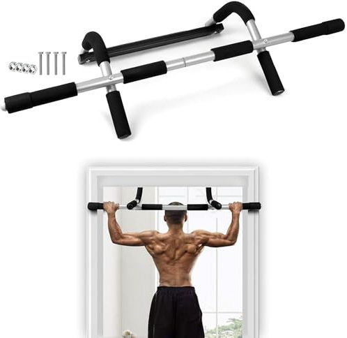 ZENO Pull Up Bar | Pull Up Bar for Doorway | Chin Up Bar with Padded Handles | Door Mounted Bar for Pull Ups | No Drilling Required | Black & Grey