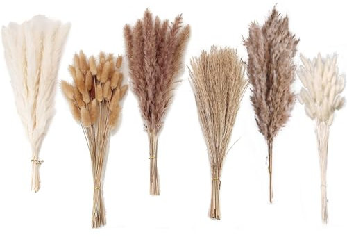 Decoración de Hierba de Pampas Seca, 120 Piezas de Hierba de Pampas con Colas de Conejo y Flores secas, Ramo de Hierba de Carrizo para Boda, Flores Boho, decoración de Mesa en casa 125