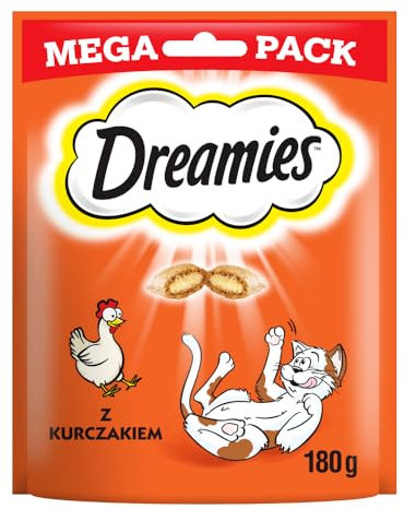 Dreamies Klassiker Katzensnacks mit Huhn – Katzenleckerli mit knuspriger Textur und cremiger Füllung – 2 x 180g