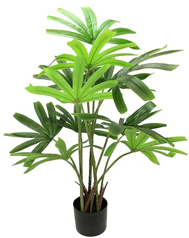 Palma Artificial Rhapis Excelsa Palma de Rafia en Maceta Dekopflanze Grünpflanze Kunstbaum Innenpflanzze Kunstpflanzze Pflanzen Dekobaum Baumume Hanfpalme Büropflanze Blattpflanze