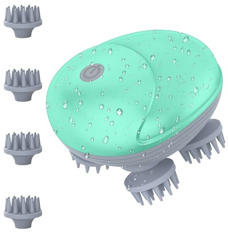 Ankilo Elektrisches Kopfmassagegerät,Kabelloses Handmassagegerät mit 4 Knetköpfen Austauschbar,Kopfhaut-Massagegerät,IPX7 Wasserdicht Katzen Massagegerät,für Ganzkörpermassage,HundeköRper,Grün