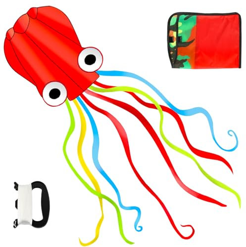 Darryy Cometa Pulpo Grande De 4 m con Cuerda De Cometa De 100 m para Niños, Niñas, Adolescentes y Adultos (Rojo)