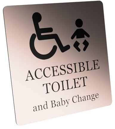 Accessible Toilet and Baby Change - Adhesive Sign Notice, Grey and White/Black and White, 1.6mm waterproof acrylic (Copper)