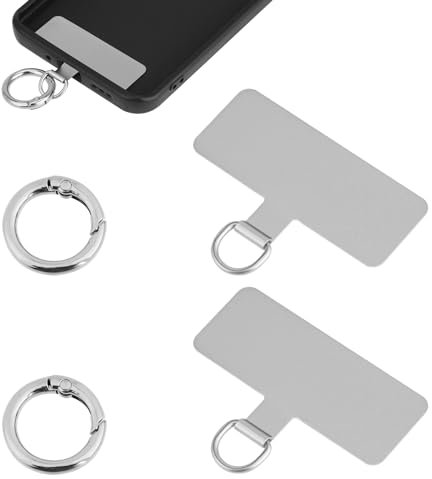 salbsever 2 Stück Handy Lanyard Patch, Universal Phone Tether Tabs, Handy Sicherung Patch Pads mit Metallring, Ohne Klebstoff Tragbar Handy Lanyard Patch für Handy Ersatzteil (Silver)