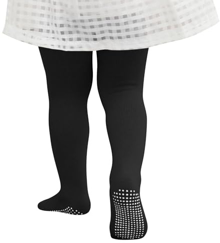 PONCEAU Baby tights with Non Slip Grips for Newborn baby Socks Infant Leggings Ultra Soft Stockings Black 6-12 Months