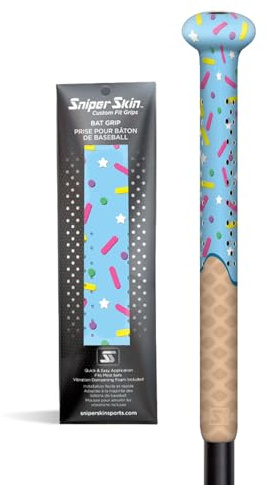 Sniper Skin Baseball Heat-Activated Bat Grip, Easy Install Tacked Non-Slip for Baseball & Softball Sports, Custom Fit Wrap That Lasts Up to 3 Times Longer - Ice Cream Blue Cotton Candy