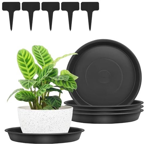 FANWINKJ 5pcs Plant Saucers, Plant Pot Saucers, Plastic Plant Saucer, Garden Saucers Trays, Round Plant Trays for Indoor/Outdoor Prevent Water Leakage(Black,19cm)