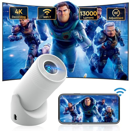 Mini Projector with Bluetooth 5.0, VenirCool P2 Portable Projector 13000L Support 4K with WiFi6 Electric Keystone Correction Video Projector, 180°Rotatable Stand for Home Movie