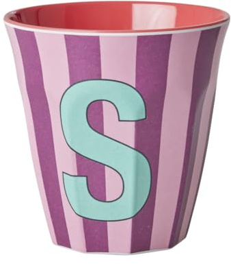 ReWu Rice Melmain mugg medium pojkar – bokstav S – barnmugg campingmugg campingsele drickkopp melaminskål okrossbar BPA-fri 250 ml