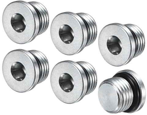 M METERXITY 6-Pack 9/16-18UNF Inner Hex Head Pipe Fitting Plug, Carbon Steel Sensor Socket Plug with Seal O-Ring for Terminate Pipe Ends/High Pressure Washer, Sealing Screw