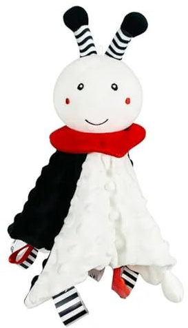 High Contrast Baby Security Blanket-Soft Sensory Lovey for Babies-Red, Black and White Blankie Comfort Toy (Snuggle Bee Lovey)