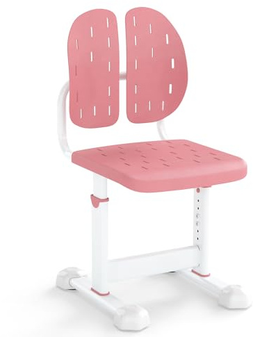 RELAX4LIFE Sedia da Scrivania per Bambini, Sedia Ergonomica Regolabile in Altezza in 5 Posizioni con Doppio Schienale, Seduta Traspirante, Struttura Metallica, per Bambini dai 3 Anni in su (Rosa)