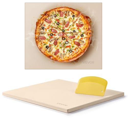 VEVOR Pizza Stone, 16 x 14 x 0.6 Inch Rectangular Cordierite Pizza Stone, Large Baking-Stone with Scraper, 1450℉ Heat-Resistant Cordierite Cooking Stones for Kitchen Bake Oven, BBQ Grill