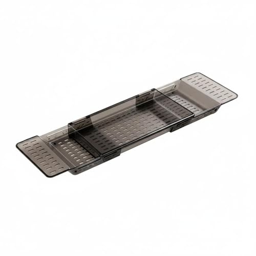 Gralara Estante para Bañera Bandeja de Bañera Repisa Ajustable Organizador de Baño con Base en PET Resistente al Agua y Laterales de Silicona Adecuado para, Gris Transparente