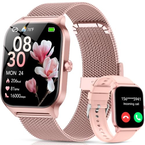 Reloj Inteligente Mujer con Llamadas Bluetooth Asistente IA, Whatsapp Notificaciones,1.85Smartwatch Mujer con SpO2/Pulsómetro/Estrés/Monitor de Sueño,120+Modos Deportes para iPhone Android,2 Correas