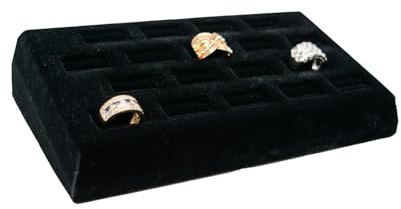 Novel Box 18-Slot Black Velvet Rings/Earrings/Cufflinks Holder Tray 8.25x4.5x1.75 Inches - Ring Holder Organizer for Selling or Personal Use - Jewelry Display Trays for Special Occasions