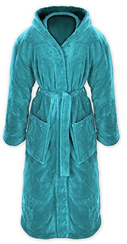 Gräfenstayn Gosig fleece-badrock för kvinnor och män, storlek S–XXXL med Öko-Tex Standard 100 flanellfleece, Turkos, S