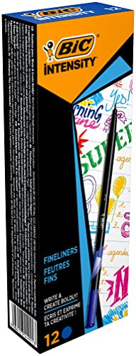 BIC Intensity Fineliner, Filzstifte Set mit 12 Stiften in Blau, mit feiner Spitze, Ideal für das Büro, das Home Office oder die Schule