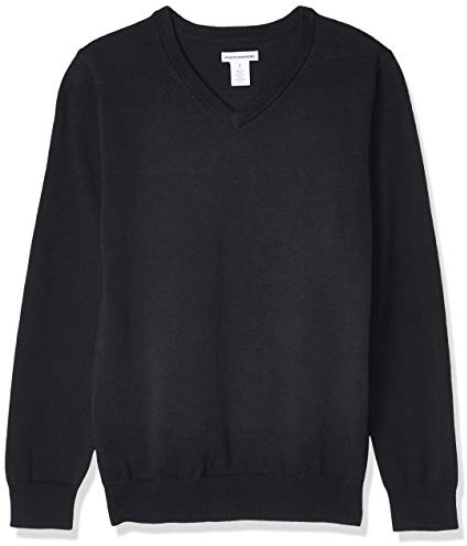 Amazon Essentials Jersey de Cuello en v y Algodón para Uniforme Unisex Niño, Negro Mezcla, 11-12 años