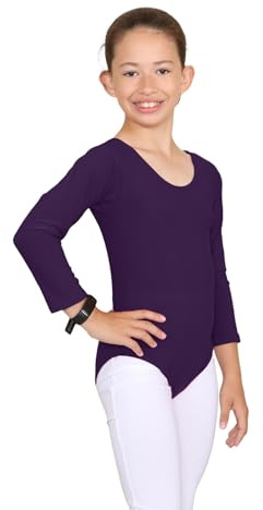 janisramone® Kids Gymnastics Leotards for Girls, Long Sleeve Leotards for Girls for Gymnastics and Dancing, Microfibre Girls' Gymnastics Leotards Ballet Leotard for Girls Aged 3-13 Years Purple