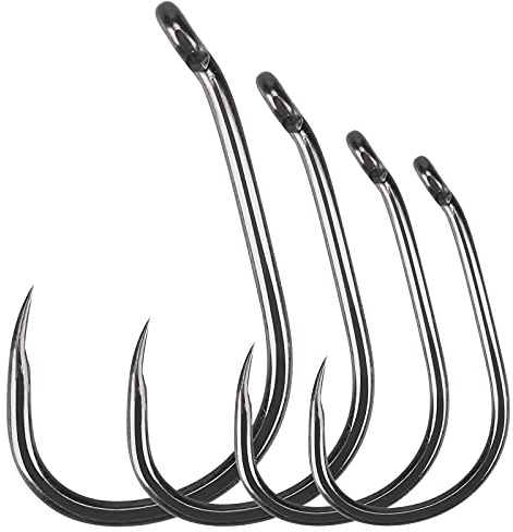 Luroad 50pcs Barbless Carp Coarse Eyed Fishing Hook Size 2, 4, 6, 8, 10, Available in Teflon Coated Curved Shank Hook and Wide Gape Hook for Freshwater Saltwater (Hook size 6, Wide Gape)