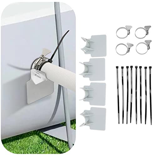 4 pezzi supporti per tubi per piscine, staffe di supporto per tubi per piscine fuori terra con 4 fascette per tubi in acciaio inossidabile e 8 fascette per cavi in plastica per tubi(Grigio)