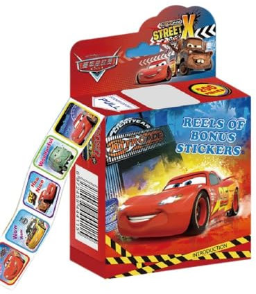 FEIFEI'S BOW 200pcs Kids Toddlers Princess Elsa Mickey Mouse Dinosaur Stickers Party Bag Fillers Boys Girls Teachers as Reward Craft Scrapbooking in Box Gift Set (Cars)