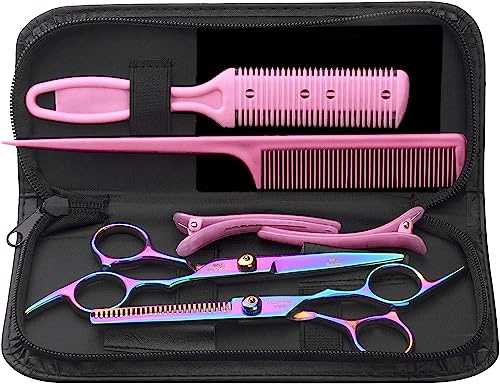 8PCS Hair Cutting Scissors Kits, Professional Hairdressing Kit, Stainless Steel Haircut Scissor, Professional Thinning Scissors Pet Grooming Scissor for Salon Barbers, Men, Women, Kids, Adults