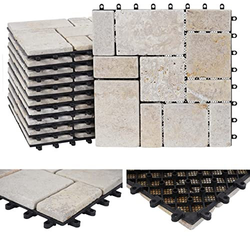 Mendler Steinfliese HWC-K70, Bodenfliese Steckfliese Balkon/Terrasse Naturstein, 11x je 30x30cm = 1m² - weiß