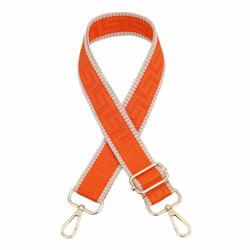 SHTGOI Taschengurte zum Wechseln Solide Farbe Tasche Schulterriemen mit Labyrinth-Muster und Beige Kante 3.8cm Breit Umhängegurt mit Hellgold Karabiner Taschenriemen für CrossbodyTasche Orange