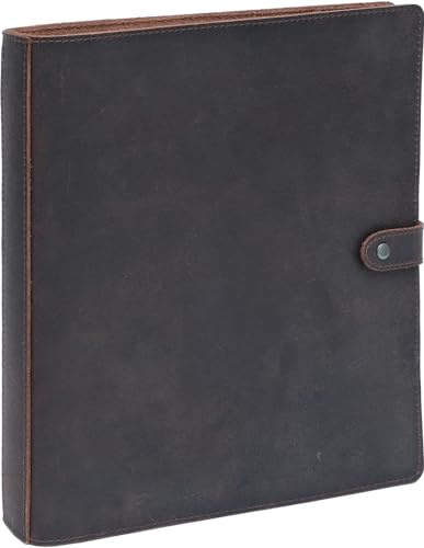 Fan&Ran Leather 3 Ring Binder, 1 Round Rings for 8.5x11 Paper and Sheet Protectors, Interior Pockets & Snap Closure, Letter Size, Vintage Brown