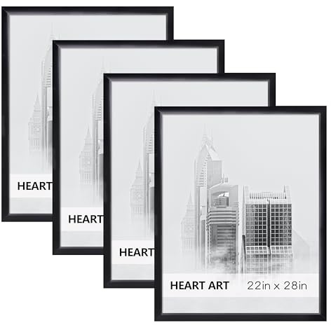 HEART ART 22x28 Frame 4 Pack,22x28 Poster Frame Without Mat,22 x 28 Wall Gallery Photo Frames,Black