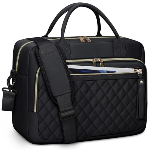 RAINSMORE 17 Inch Laptop Bags for Women Large Laptop Case Messenger Bag Work Bags for Women 17.3 Inch Teacher Bag Computer Bag Laptop Briefcase for Business Office Travel College Black