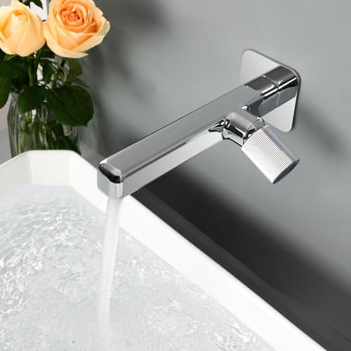 Robinet Lavabo Mural, Mitigeur Salle de Bain Encastré, Robinet Vasque en Laiton, Réglable Chaud et Froid, Chromé, 8M1OK