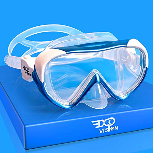 Kinder Taucherbrille 180° Panorama Kind Schnorchelmaske, Anti Nebel Tauchmaske gehärtetes Glas Schwimmmaske Junge Silikon Tauchermaske Mädchen Schwimmbrille mit Nasenabdeckung 4-16 (Blau)