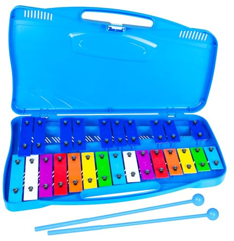 EliLunar 25 Note Glockenspiel Xylophone - Color-Coded Metal Keys with Mallets, Percussion Instrument for Beginners & Music Learning, Blue