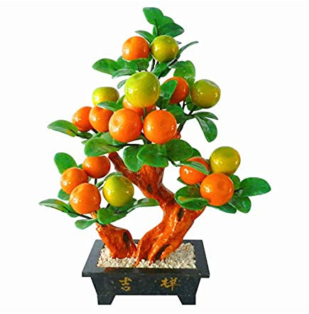 KANBUN Simulación árbol Artificial Plantas Artificiales Plantas Artificiales Jade Tallado Naranja Bonsai para decoración de la Oficina en casa Pantalla de Escritorio （（（） árbol de Bonsai Artificial