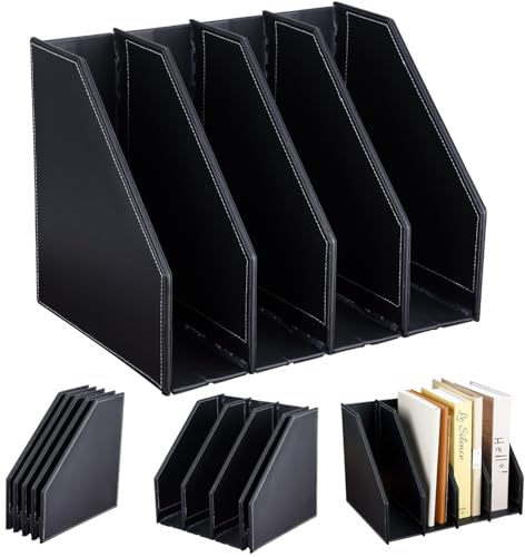 GORESE Portariviste Pieghevole A4, Raccoglitore Documenti Organizer in Pelle 4 Scomparti Portariviste da Scrivania Organizer Scrivania Porta libri Ufficio per Casa,Scuola,Ufficio,Ospedale,Biblioteca