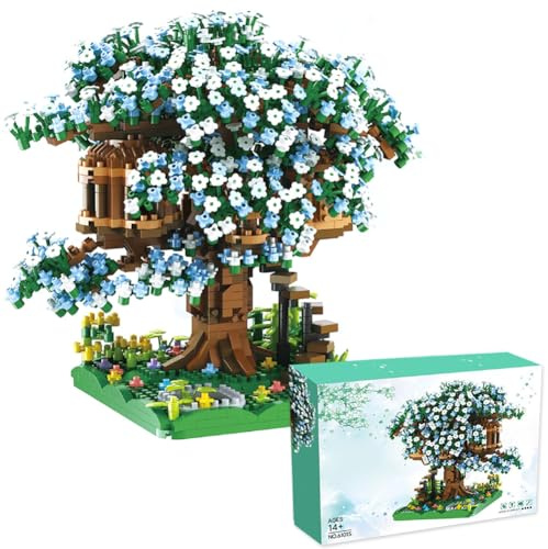 Casa del árbol de flores de cerezo,Juego De Construcción De Árbol Sakura,1345 pz construcción Cerezo,Juguete de Ladrillos construcción de partículas de Sakura,DIY Japan Creative Decoration Gift(Green）