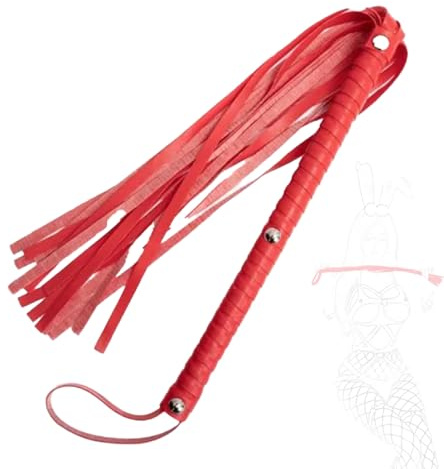 TAUOE Látigo de Cuero Rojo, 65 Centímetros, Diseño con Tres Clavos, Mano de 30 Centímetros